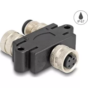   Delock M12 Y-megosztó A-kódolt 4 tűs 1 x hüvely - 1 db. apa és 1 db. hüvely párhuzamos kapcsolással