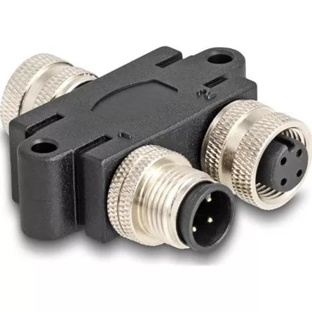 Delock M12 Y-megosztó A-kódolt 4 tűs 1 x hüvely - 1 db. apa és 1 db. hüvely párhuzamos kapcsolással