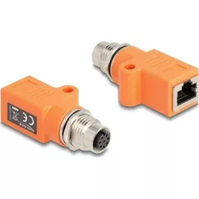   Delock M12 A-kódolt adapter 8 tűs anya - RJ45 anya Cat.5e beszerelő mélyedéssel, egyenes, narancssárga színű