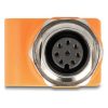 Delock M12 A-kódolt adapter 8 tűs anya - RJ45 anya Cat.5e beszerelő mélyedéssel, egyenes, narancssárga színű