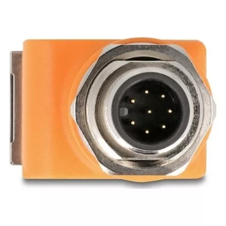 Delock M12 A-kódolt adapter 8 tűs apa - RJ45 anya Cat.5e beszerelő mélyedéssel, 90 -ban hajlított, narancssárga színű