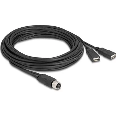 Delock M12 kábel A-kódú, 8 tűs anya- 2 x USB 2.0 A-típusú anya 5 m fekete