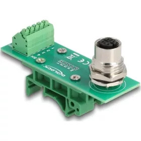   Delock M12 transzfer modul adapter 4 tűs A-kódú anya - 5 tűs sorkapocs DIN sínhez