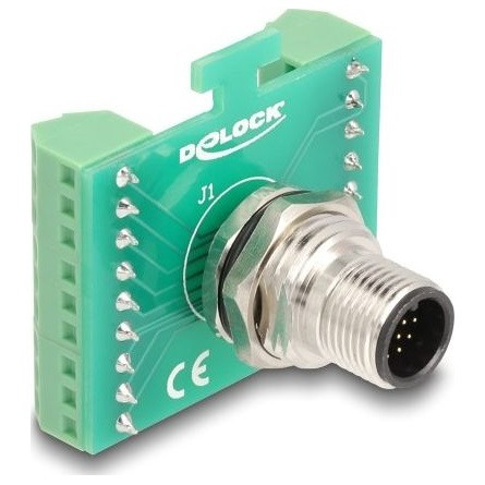 Delock M12 transzfer modul adapter 17 tűs A-kódú apa - 18 tűs sorkapocs installáláshoz