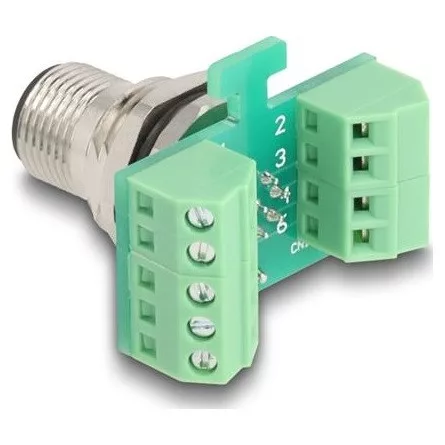 Delock M12 transzfer modul adapter 8 tűs A-kódú apa - 9 tűs sorkapocs installáláshoz