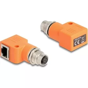   Delock M12 A-kódolt adapter 8 tűs anya - RJ45 anya Cat.5e beszerelő mélyedéssel, 90 -ban hajlított, narancssárga színű