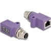 Delock M12 D-kódolt adapter 4 tűs anya - RJ45 anya Cat.5e beszerelő mélyedéssel, egyenes, lila színű