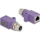 Delock M12 D-kódolt adapter 4 tűs anya - RJ45 anya Cat.5e beszerelő mélyedéssel, egyenes, lila színű