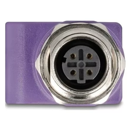 Delock M12 D-kódolt adapter 4 tűs anya - RJ45 anya Cat.5e beszerelő mélyedéssel, egyenes, lila színű