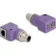 Delock M12 D-kódolt adapter 4 tűs apa - RJ45 anya Cat.5e beszerelő mélyedéssel, 90 -ban hajlított, ibolya színű