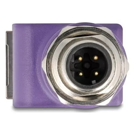 Delock M12 D-kódolt adapter 4 tűs apa - RJ45 anya Cat.5e beszerelő mélyedéssel, 90 -ban hajlított, ibolya színű
