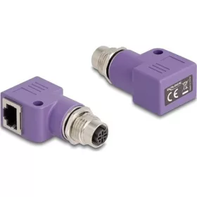   Delock M12 D-kódolt adapter 4 tűs anya - RJ45 anya Cat.5e beszerelő mélyedéssel, 90 -ban hajlított, ibolya színű