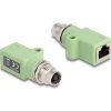 Delock M12 X-kódolt adapter 8 tűs anya - RJ45 anya Cat.5e beszerelő mélyedéssel, egyenes, zöld színű