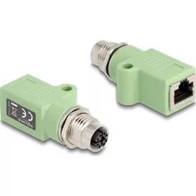   Delock M12 X-kódolt adapter 8 tűs anya - RJ45 anya Cat.5e beszerelő mélyedéssel, egyenes, zöld színű