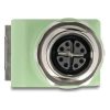 Delock M12 X-kódolt adapter 8 tűs anya - RJ45 anya Cat.5e beszerelő mélyedéssel, 90 -ban hajlított, zöld színű