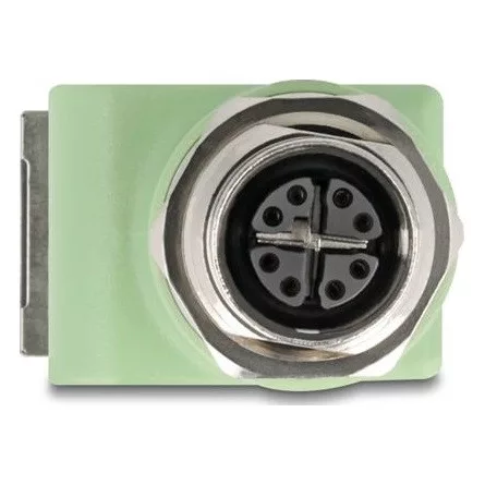 Delock M12 X-kódolt adapter 8 tűs anya - RJ45 anya Cat.5e beszerelő mélyedéssel, 90 -ban hajlított, zöld színű