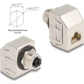   Delock M12 adapter X-kódú 8 tűs anya - RJ45 anya Cat.6A STP fém