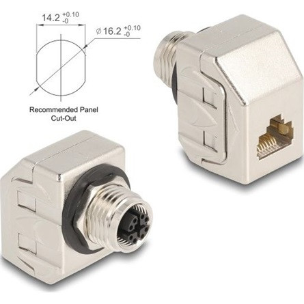 Delock M12 adapter X-kódú 8 tűs anya - RJ45 anya Cat.6A STP fém