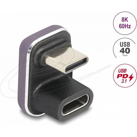 Delock USB-C  adapter 180 -os szögben 40 Gb/s PD 3.1 240 W dugasz-alakú U-alakú 8K 60 Hz fém