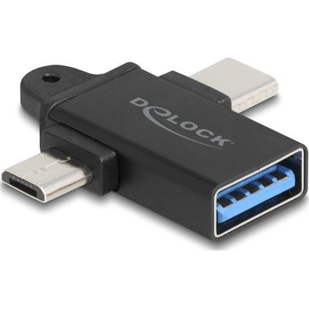 Delock Adapter USB 10 Gbps 2 az 1-ben A-típusú USB anya - USB Type-C  apa + Mikro-B USB apa OTG