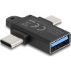 Delock Adapter USB 10 Gbps 2 az 1-ben A-típusú USB anya - USB Type-C  apa + Mikro-B USB apa OTG