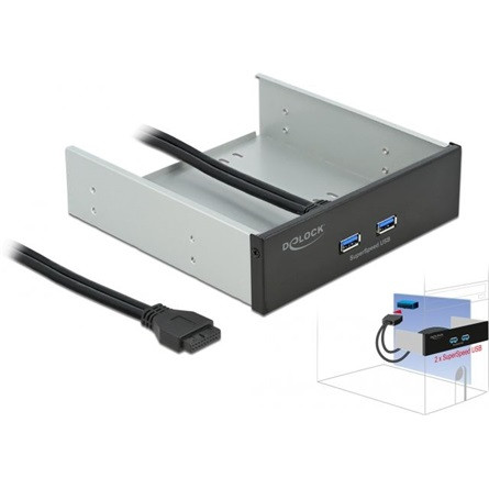 Delock 61005 2-port USB3.0 bővítőpanel 5,25" fekete