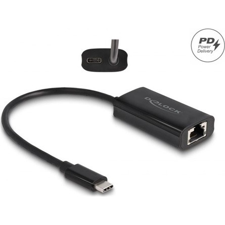 Delock RTL8153B 1Gb/s USB-C RJ45 hálózati adapter Power Delivery 100W