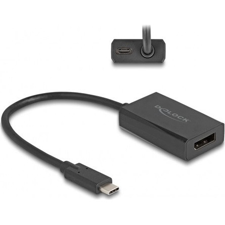 Delock USB-C -> DisplayPort 1.2 M/F adapter 0.15m fekete DP Alt Mode, PD 85 W