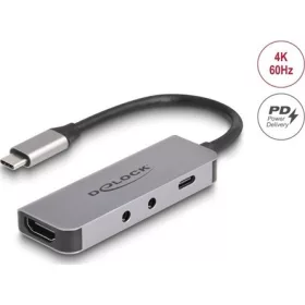   Delock USB Type-C  adapter - HDMI 4K 60 Hz és fejhallgató, valamint mikrofonhoz port + USB Type-C  csatlakozó PD 95 W
