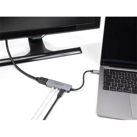 Delock USB Type-C  adapter - HDMI 4K 60 Hz és fejhallgató, valamint mikrofonhoz port + USB Type-C  csatlakozó PD 95 W