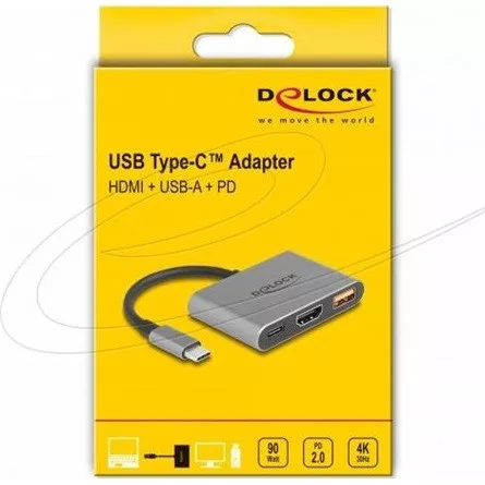 Delock USB Type-C  adapter 4K 30 Hz   s HDMI-hez A- és USB Type-C  PD 2.0 90 W porttal