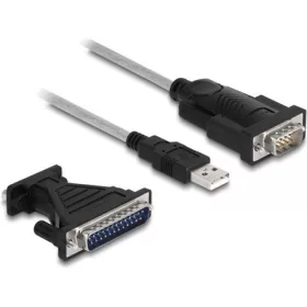   Delock USB-A 2.0 -> Serial RS-232 DB9 M/M adatkábel 1.8m szürke +D-Sub 25 adapter
