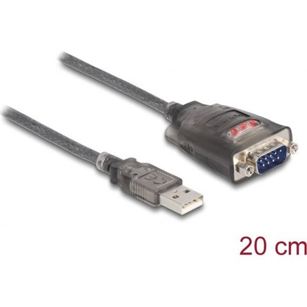 Delock USB-A 2.0 -> Serial RS-232 DB9 M/M adatkábel 0.2m szürke 3 x LED jelzőfény