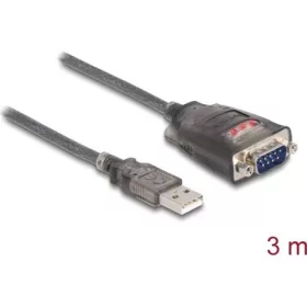   Delock USB-A 2.0 -> Serial RS-232 DB9 M/M adatkábel 3m szürke 3 x LED jelzőfény