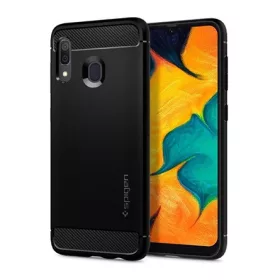   Spigen Samsung A20 SPIGEN RUGGED ARMOR szilikon telefonvédő ütésállóság, karbon minta, FEKETE