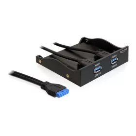   Delock USB-A 3.0 pinheader -> 2db USB-A 3.0 F/F előlapi kivezetés fekete 3,5 és 5,25"