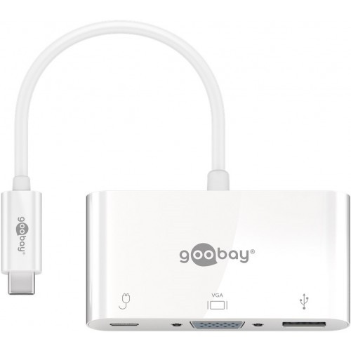 Goobay USB-C többportos adapter USB 3.0+VGA+C PD, fehér