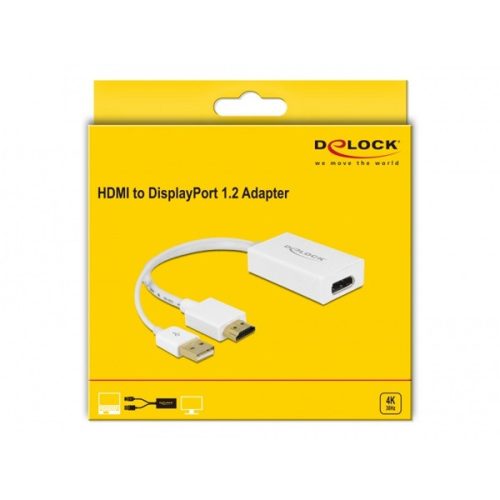 Delock Átalakító - 62496 (HDMI-A -> DisplayPort , apa/anya, USB tápellátás, Fehér)