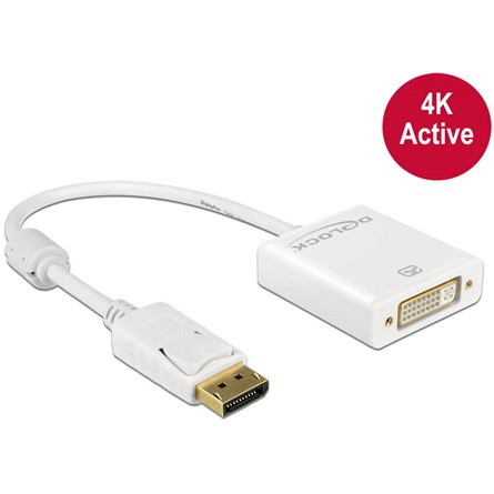 Delock ADA Delock 62600 Displayport 1.2 dugós csatl. - DVI csatlakozóhüvely 4K aktív adapter - Fehér