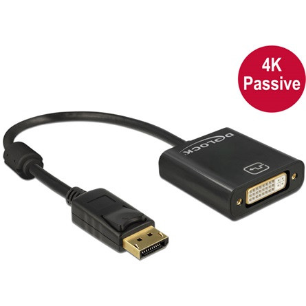 Delock ADA Delock 62601 Displayport 1.2 dugós csatl. - DVI csatl.hüvely 4K passzív adapter - Fekete