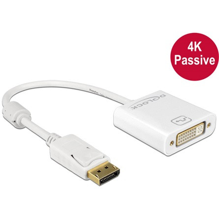 Delock ADA Delock 62602 Displayport 1.2 dugós csatl. - DVI csatlakozóhüvely 4K passzív adapter - Fehér