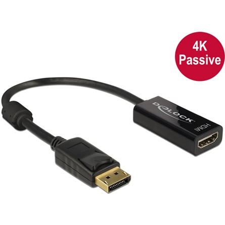 Delock ADA Delock 62609 Displayport 1.2 dugós csatl. - HDMI csatlakozóhüvely 4K passzív - Fekete