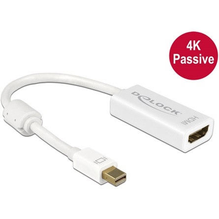 Delock ADA Delock 62614 miniDisplayport 1.2 dugós csatl. - HDMI csatlakozóhüvely 4K passzív - Fehér
