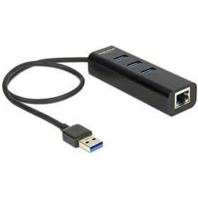   Delock 1Gb/s USB3.0 A hálózati adapter + 3 portos USB 3.0 HUB