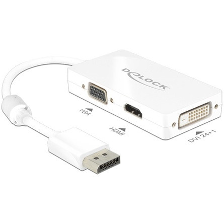 Delock ADA Delock 62655 Displayport 1.1 dugós csatl. > VGA/HDMI/DVI csatl. hüvely passzív adapter - Fehér