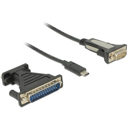 Delock USB-C -> Serial DB9 M/M adatkábel 1.8m fekete + DB25 adapter