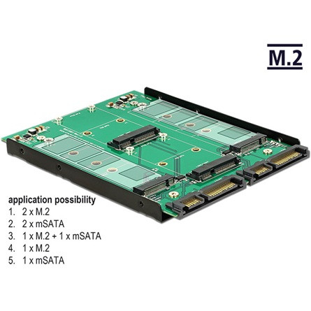 Delock ADA Delock 62946 3.5” Átalakító 2db SATA 22 pin > Dualport 2 x M.2 / 2 x mSATA