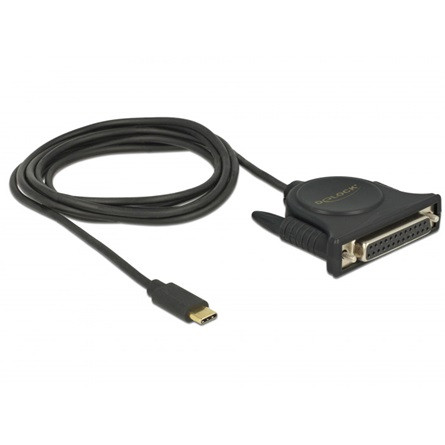 Delock USB-C -> Parallel DB25 M/F adatkábel 1.8m fekete