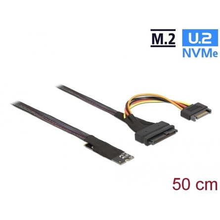 Delock M.2 M -> U.2 SFF-8639 SATA Power 15pin M/F adatkábel 0.5m fekete