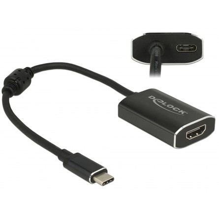 Delock USB-C -> HDMI M/F adapter 0.2m fekete (DP Alt Mode) 4K 60 Hz with PD